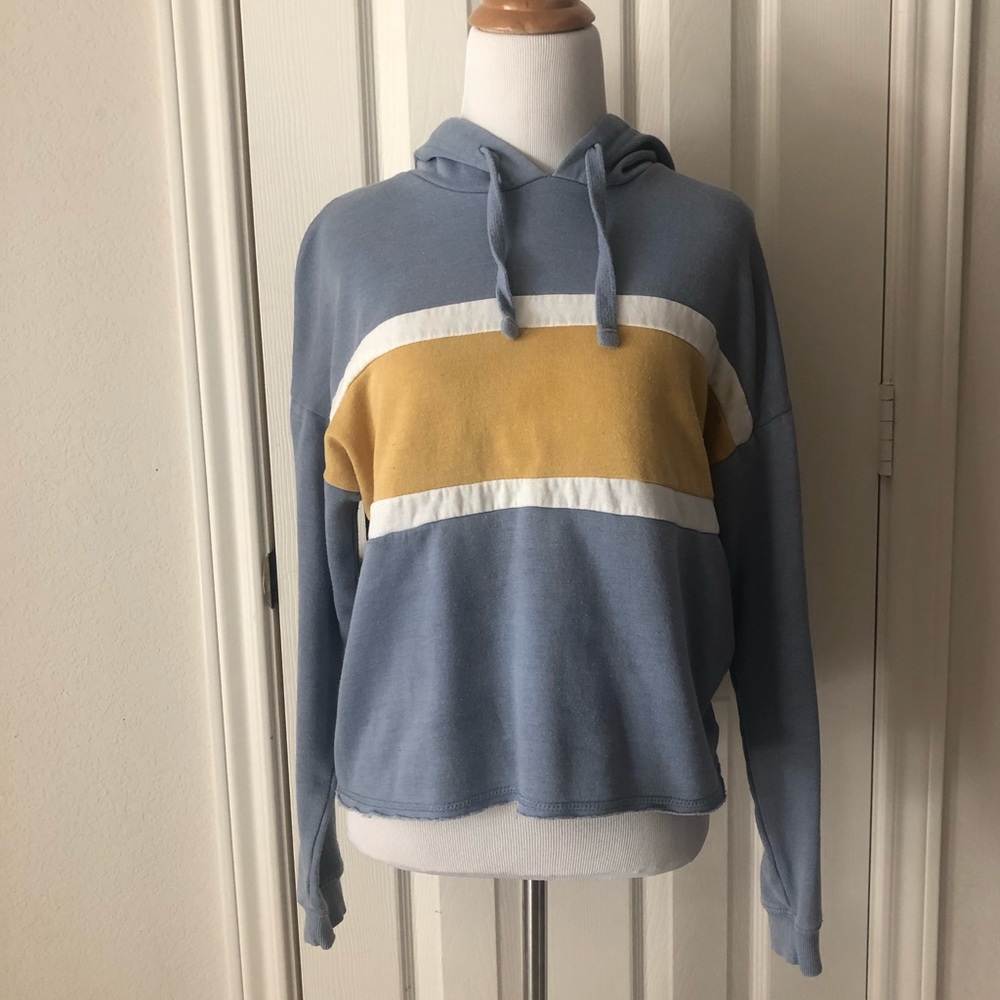 Baby blue yellow striped light varsity hoodie